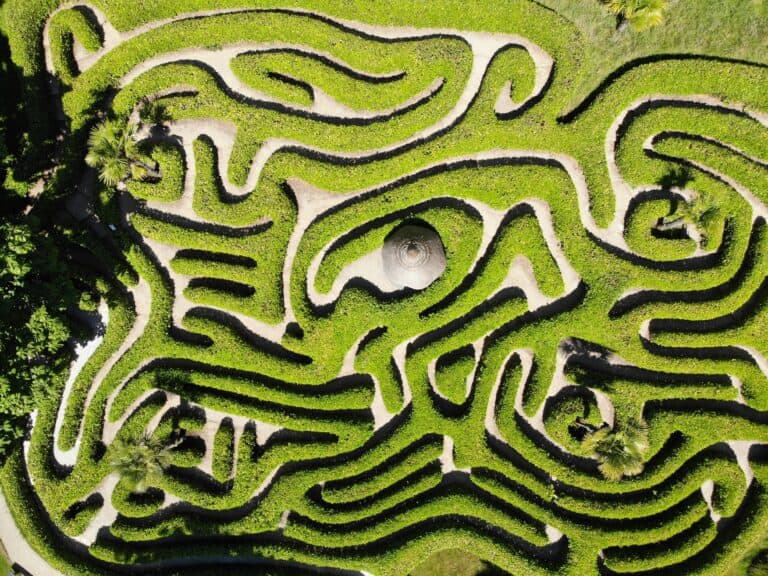 A yellow maze in green grass representing all the sales training objections