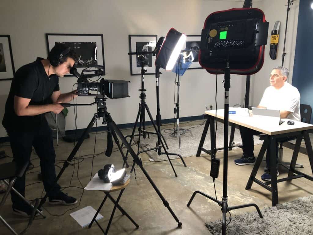 video production cameras and lights to shoot sales training videos