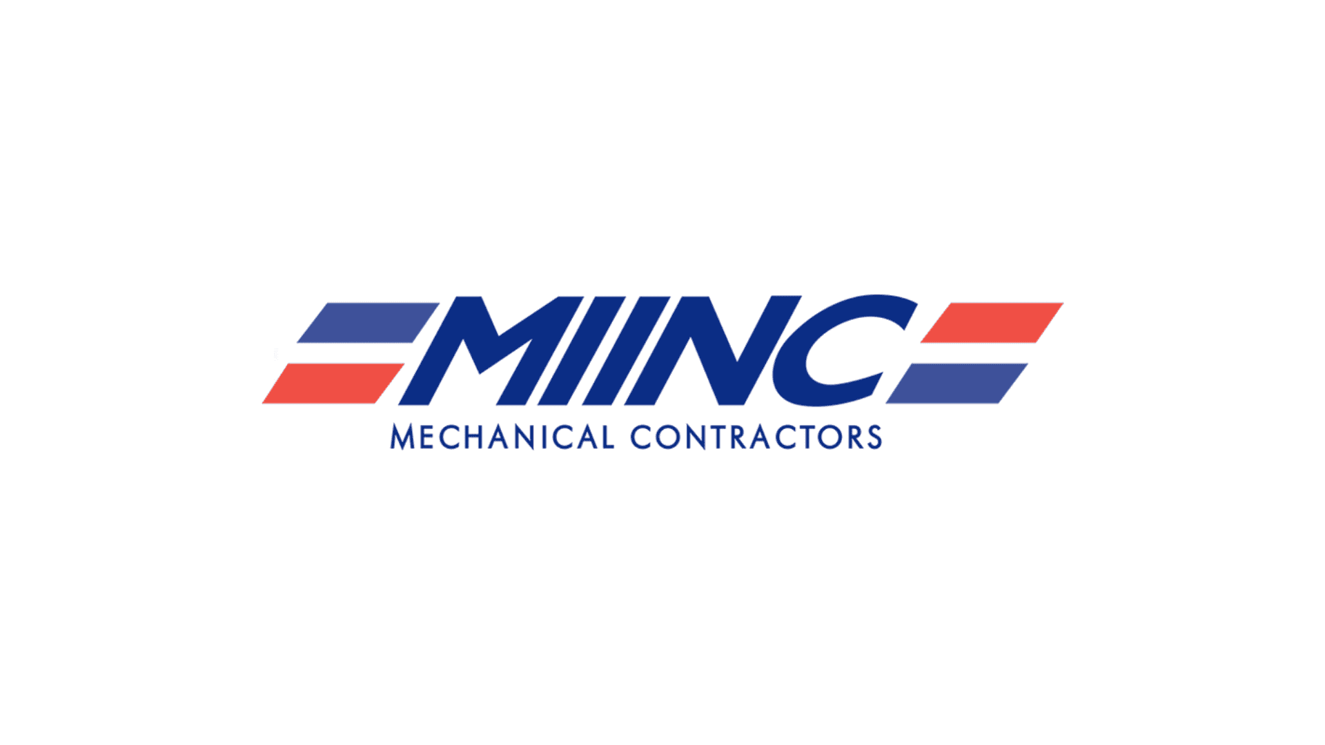 MIINC Mechanical Contractors logo red and blue stripes name in capital blue letters