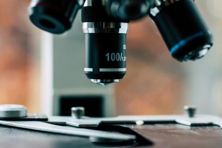 Close up of a black microscope