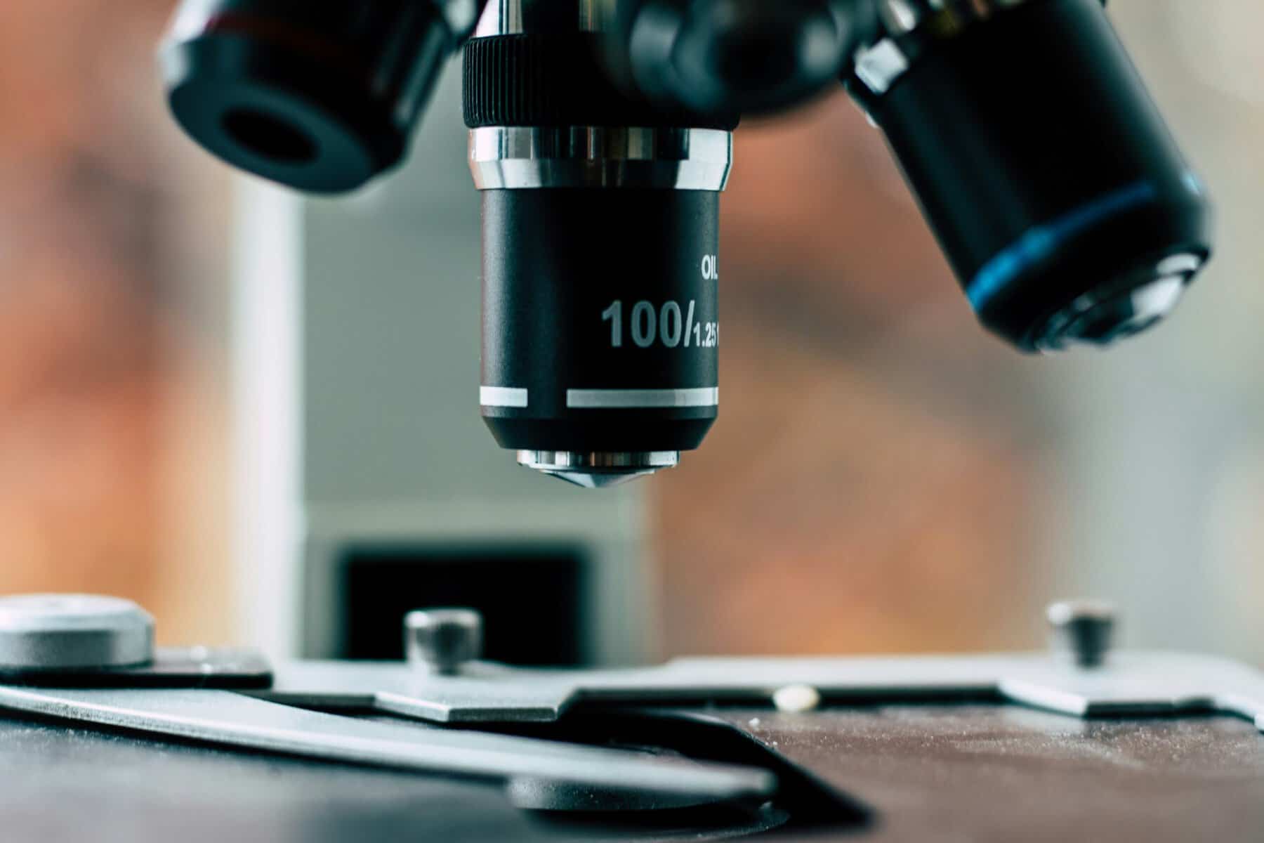 Close up of a black microscope