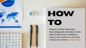 thumbnail of desk top with graph, keyboard, two pens, and coaster that says How to Prepare for Better Sales Calls