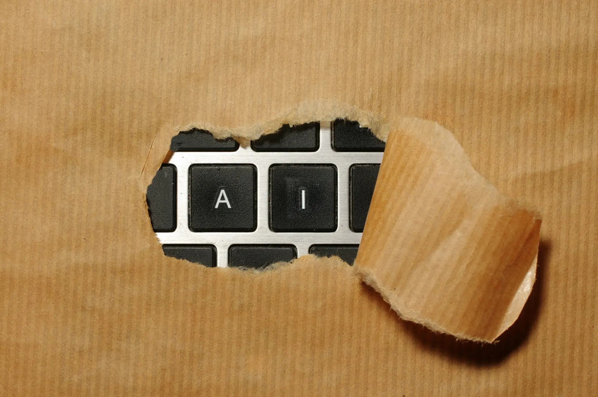 Peeling back the kraft paper to reveal the letter A I